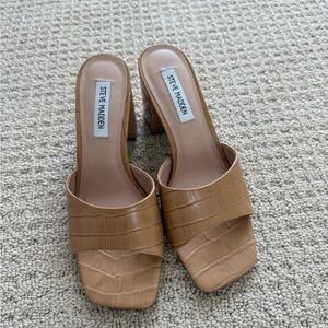 Steve Madden Alaya Tan Crocodile Women's Heeled Sandal, 8